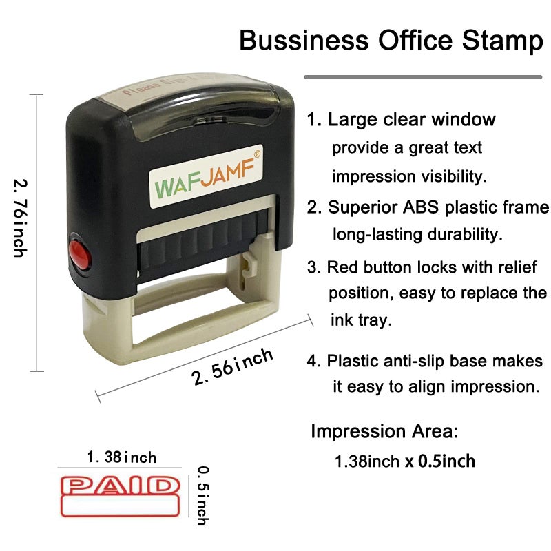 WAFJAMF Paid Office Stamp Self Inking Rubber Stamp Office Stamp Message Stamp Red Ink-Medium - Image 2